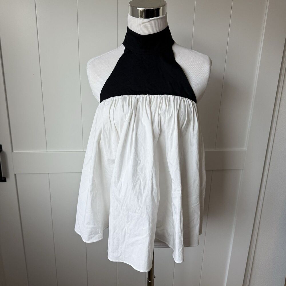 Caroline Constas Marisol Bow Halter Top M White Black Bridal Rehearsal Coquette